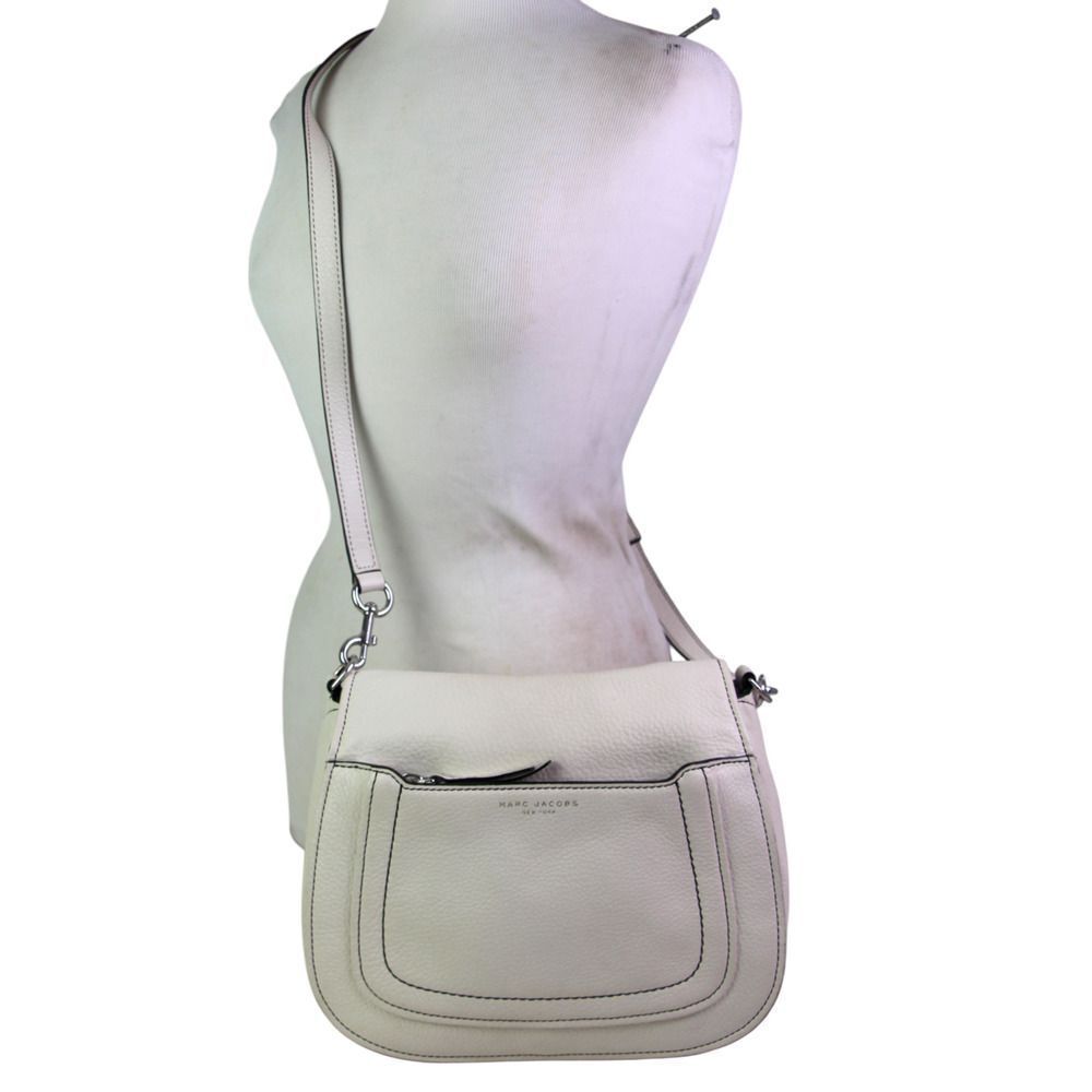 ROOMY Marc Jacobs WHITE GENUINE LEATHER FLAP SHOULDER BAG CROSS BODY HANDBAG